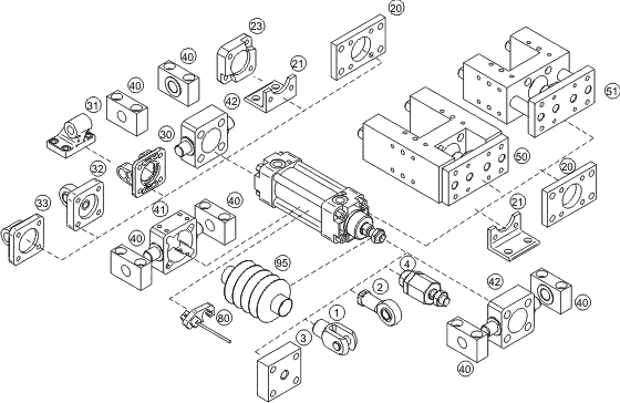 Accessories for double acting cylinder to VDMA 24562, NF E 49003.1