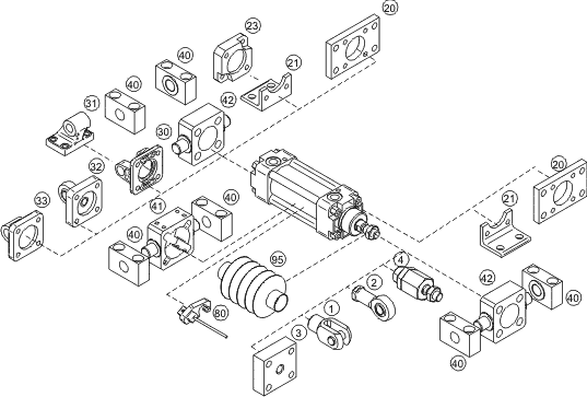 Accessories for single acting cylinder to VDMA 24562, NF E 49003.1