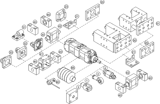 Accessories for double acting tandem cylinder to VDMA 24562, NF E 49003.1