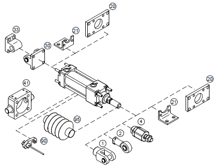 Accessories for double acting cylinder to CNOMO 06.07.02