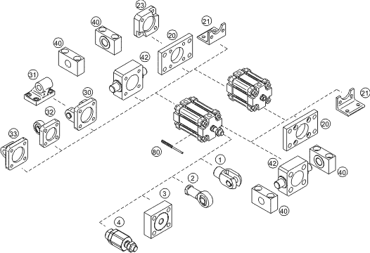 Accessories for single acting compact cylinder