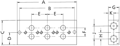 Dimensions of manifold for manifold assembly of valves series L01