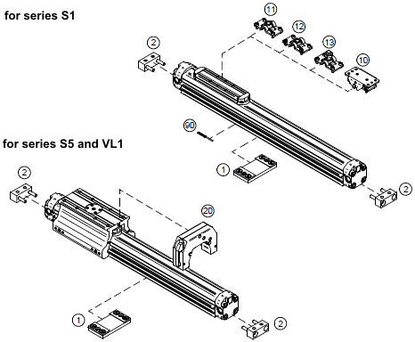 Accessories for rodless cylinder