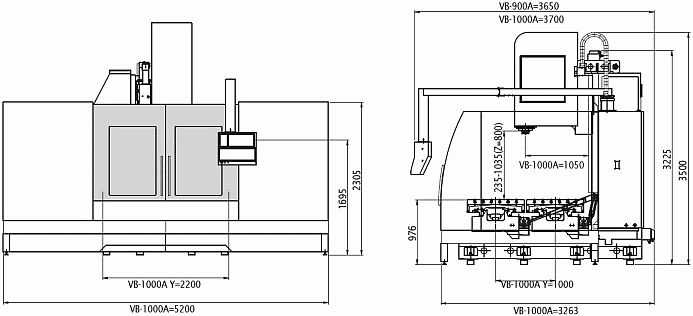 Rozměry stroje VB-1000A