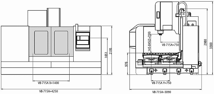 Rozměry stroje VB-715A